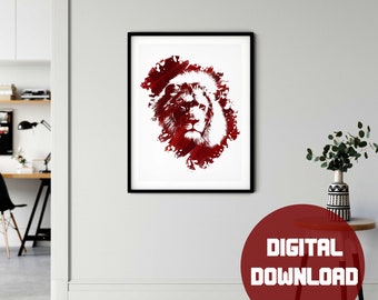 Printable Wall Art | Lion Painting Gift | Gouache Modern Animal Decor | Multiple Size Prints | Digital Download |
