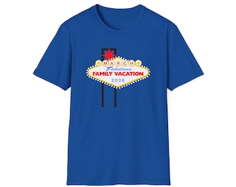 T-shirt med familjesemesterskylt 2026 | Retro Las Vegas-tältstil