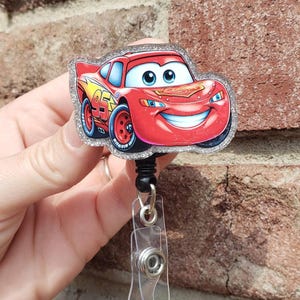 Glitter car retractable handmade badge reel