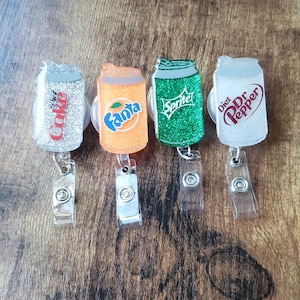 Soda can badge reel diet coke or fanta,diet dr pepper, Sprite,mtn dew baja