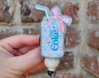 Soda can handmade retractable ID badge reel, lanyard, nurse badge