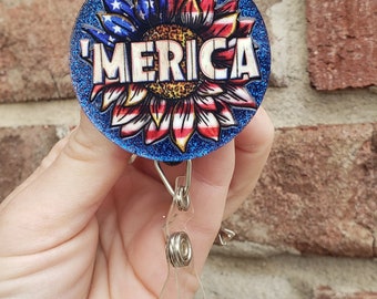 Merica sunflower themed badge reel