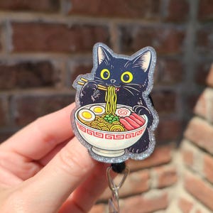 Cat sushi noodle nurse badge reel ,teacher lanyard, Coquette, preppy badge