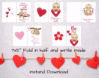 Luiaard Valentijnsdagkaarten voor kinderen, Kids Valentijnskaarten, Luiaard Valentijnskaarten, Afdrukbare School Valentijnskaarten, Instant Download
