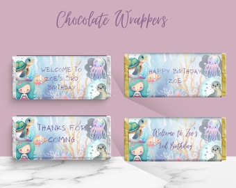 Chocolate Wrappers to Print Editable,Under the Sea Three Chocolate Label, Sea Theme Chocolate Wrapper, Party Favor, Thank You Gift