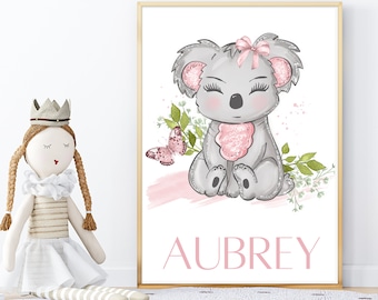 Digital Download, Printable Nursery Wall Art, Koala Nursery Decor, Nursery Wall Art, Koala Prints, Cute Animal, Koala, Koala Name Print