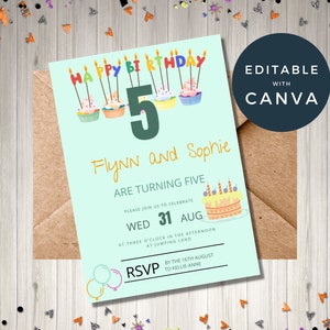 Editable Twin Invitation, Digital Invitation, Twin Birthday Invitation, Twin Invitation, Twin Invite, Personalised Invite