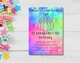 Plantilla de invitación de cumpleaños de bolos / Invitación de bolos / Descarga instantánea / Vamos a divertirnos / Plantilla de bolos / Fiesta de bolos