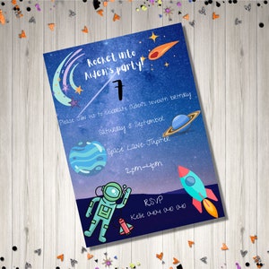 Space Invitation, Digital Invitation, Outer Space Birthday Invitation, Space Invitation, Space Invite, Rocket Personalised Invite