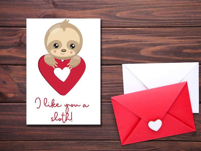 Sloth Valentines Day Cards for Kids, Kids Valentine Cards, Sloth ...