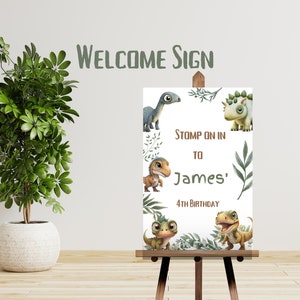 Dinosaur welcome sign, Digital Download, Birthday welcome sign, Stomp On Over welcome sign,  Dinosaur Birthday, canva editable