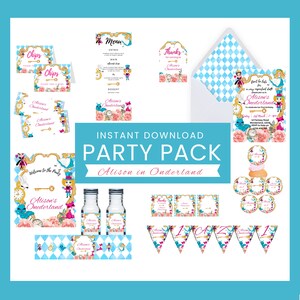 Editable Alice in Wonderland Birthday Bundle, Alice in Onderland Bundle, Alice in Wonderland Party Package, Party Decorations