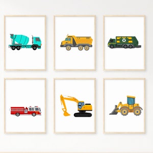 Set of 6 Vehicle Prints, Construction Wall Art, Transportation Print Nursery, Kids Gallery Wall Set, Truck Wall Art, Nursery Truck Prints