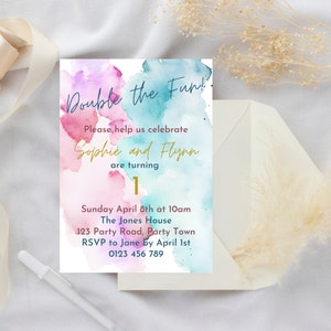 Twin Invitation, Double the Fun Digital Invitation, Twin Birthday Invitation Boy and Girl, Twin Invitation, Sibling invite