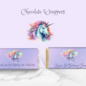 Chocolate Wrappers to Print Editable, Unicorn Chocolate Label, Purple Chocolate Wrapper, Party Favor, Thank You Gift,