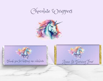 Chocolate Wrappers to Print Editable, Unicorn Chocolate Label, Purple Chocolate Wrapper, Party Favor, Thank You Gift,