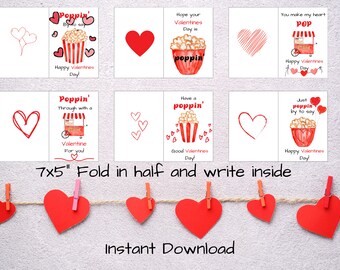 Popcorn Valentines Day Cards for Kids, Kids Valentine Cards, Popcorn Valentine Cards, Printable School Valentines Cards, Instant Download
