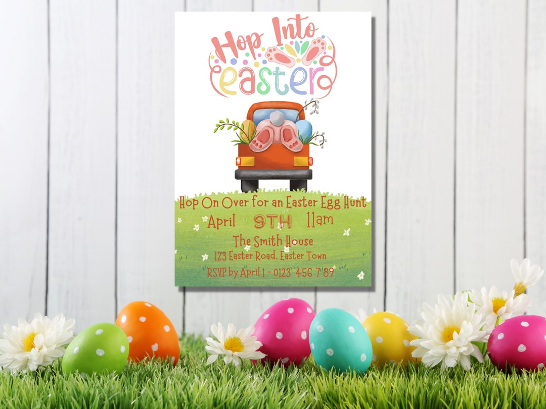 Editable Easter Egg Hunt Invitation Template, Hop on Over Easter Bunny ...