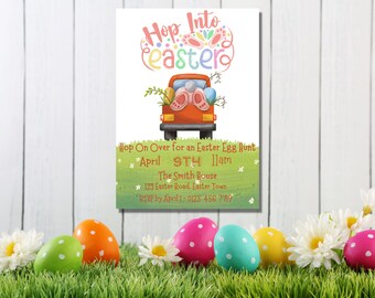 editable easter egg hunt invitation template, hop on over easter bunny egg hunt invite, instant download easter party invitation