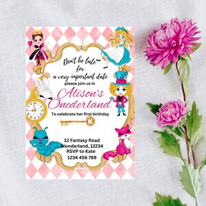Alice in Wonderland Invitation Template, Alice in Onederland 1st Birthday Invite, Mad Hatter, Tea Party, EDITABLE Printable Instant Download
