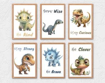 Dinosaur Wall Art | Water colour Dinosaurs | Dino Nursery Wall Art | Set Of 6 Dinosaur Prints | Boys Room Decor | Nursery Decor