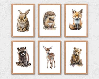 Art mural de pépinière | Ensemble d'impression Woodland | Art de la pépinière des bois | Cadeau de pépinière | Gravures d'animaux | Téléchargement instantané | Décor de pépinière boisée