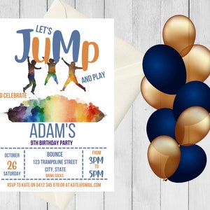 Jump Invitation, Jump Birthday Invite, Jump Party, Trampoline Party, Let&#39;s Jump Party, Edit with Canva Birthday Invitation Template
