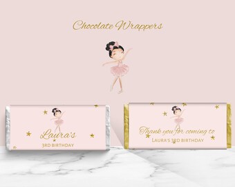 Chocolate Wrappers to Print Editable, Ballerina Chocolate Label, Pink Chocolate Wrapper, Party Favor, Thank You Gift, Pink Princess