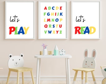 ARCHIVOS DIGITALES, Set of 3 Playroom Prints, Playroom Wall Decor, Playroom Art, Kids Wall Decor, Toddler Room Decor, Toddler Playroom, primary
