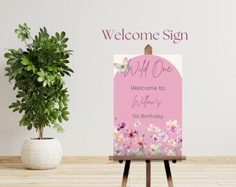 Wild One welcome sign, Digital Invitation, First Birthday welcome sign, Wildflower welcome sign, Floral Welcome Sign