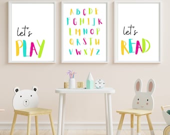 ARCHIVOS DIGITALES, Set of 3 Playroom Prints, Playroom Wall Decor, Playroom Art, Kids Wall Decor, Toddler Room Decor, Toddler Playroom, luminoso