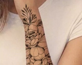 Temporary Tattoo Tattoos Art Vintage Party Body Women Design Fake Flash Colorful Flowers Rose Roses Sleeve Boho Floral Watercolor Large