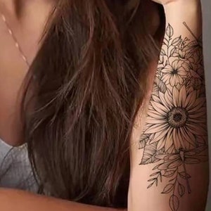 Sunflower Lilies  Roses Floral Hip Tattoo  Carmen Mulholland Art