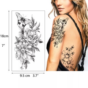 Temporary Tattoo Tattoos Art Vintage Party Body Women Design Fake Flash Colorful Flowers Rose Roses Sleeve Boho Floral Watercolor Large image 3