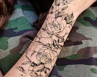 Temporary Tattoo Tattoos Art Vintage Party Body Women Design Fake Flash Colorful Flowers Rose Roses Sleeve Boho Floral Watercolor Large