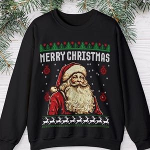 Retro Ugly Christmas Sweater Featuring Santa Claus - Fun Holiday Apparel for Festivities - Crewneck Sweatshirt - Christmas Party Wear