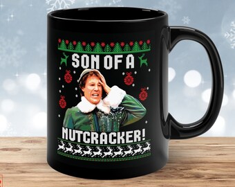 Buddy the Elf Funny Christmas Mug • Son of a Nutcracker • Ugly Christmas Mug • Black Ceramic Mug • Unique Gift • Stocking Stuffer