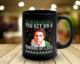 Buddy the Elf Funny Christmas Mug • Throne of Lies • Ugly Christmas Mug • Black Ceramic Mug • Unique Gift • Stocking Stuffer