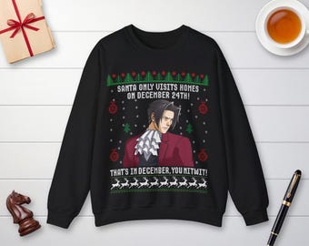 Ace Attorney Ugly Christmas Sweater - Edgeworth Santa December 24th Sweatshirt - Unisex Heavy Blend Crewneck