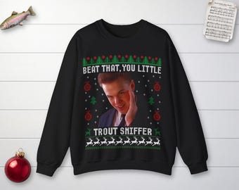 Funny Ugly Christmas Sweater - Home Alone Trout Sniffer - Women Funny Crewneck Sweatshirt - Men Funny Sweater - Funny Christmas Gift