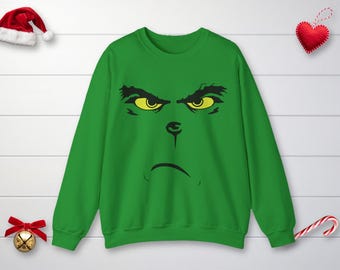 Grinch Sweatshirt - Ugly Christmas Sweater - Grinch Face Crewneck - Funny Grinch Christmas Shirt - Women and Men Unisex Gift