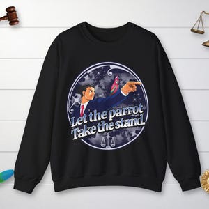 Ace Attorney Phoenix Wright Sweatshirt, Parrot Take the Stand, Unisex Crewneck S-3XL