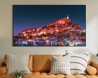 Printable Fort Jodhpur Poster. Mehrangarh Fort. India Travel Poster. Rajasthani Decor. Night Photography. Digital Download.