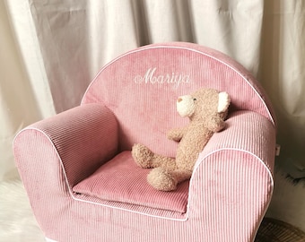 Fauteuil enfant velours côtelé rose personnalisable - ROSIE