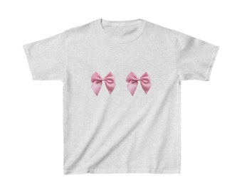 Pink Bows 2000s styled white baby tee