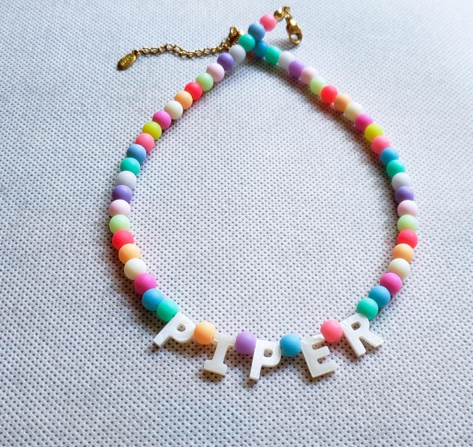 colorful Kids Name Necklace, Custom Word Necklace, Personalized Beaded Necklace, Toddler Girl Necklace