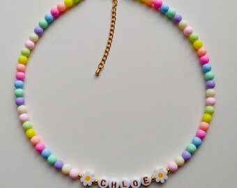 Colorful beaded necklace for kids, name necklace for toddler, little girl birthday gift, Christmas gift for girls