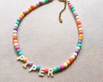 colorful Kids Name Necklace, Custom Word Necklace, Personalized Beaded Necklace, Toddler Girl Necklace