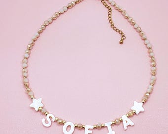 Custom Name Necklace, Mother of Pearl Name Necklace, Kids Name Necklace, Gift for Girls