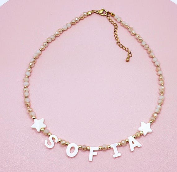 Custom Name Necklace, Mother of Pearl Name Necklace, Kids Name Necklace, Gift for Girls